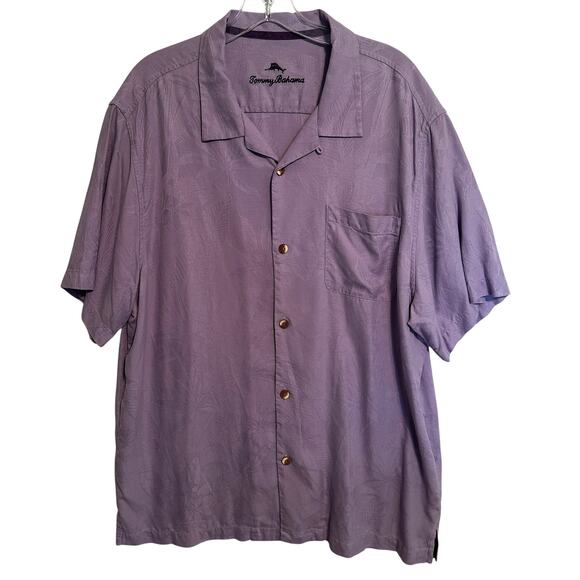 Tommy Bahama Lavender Silk Camp Shirt Mens XL Subtle Tropical Print Button Front - Picture 1 of 9